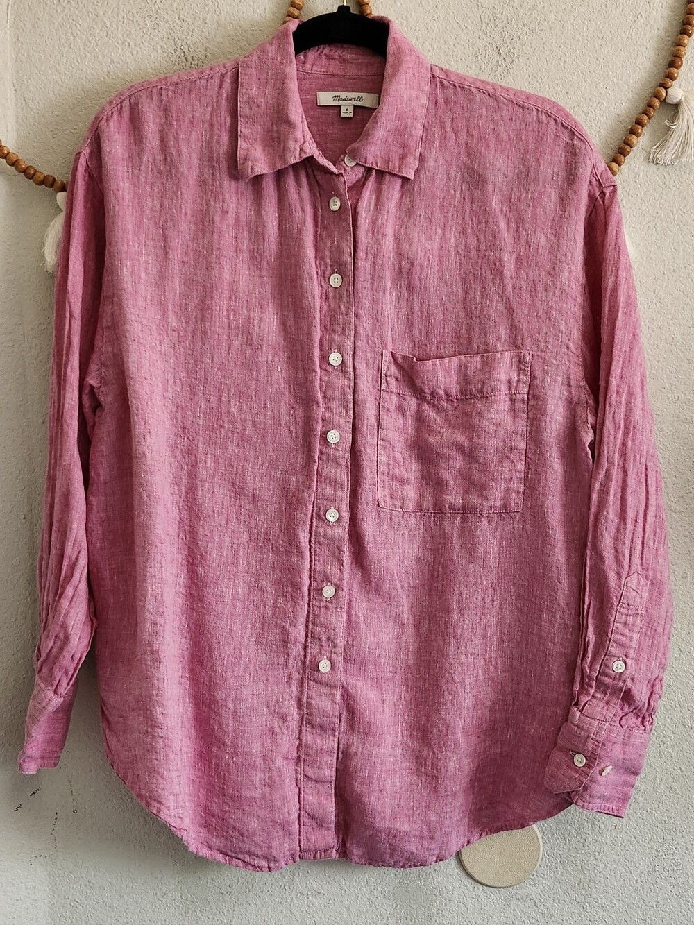 Madewell 100% Linen Pink Button Down Blouse